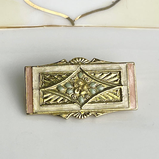 Vintage Gold Tone Enameled Brooch Dainty Elegant