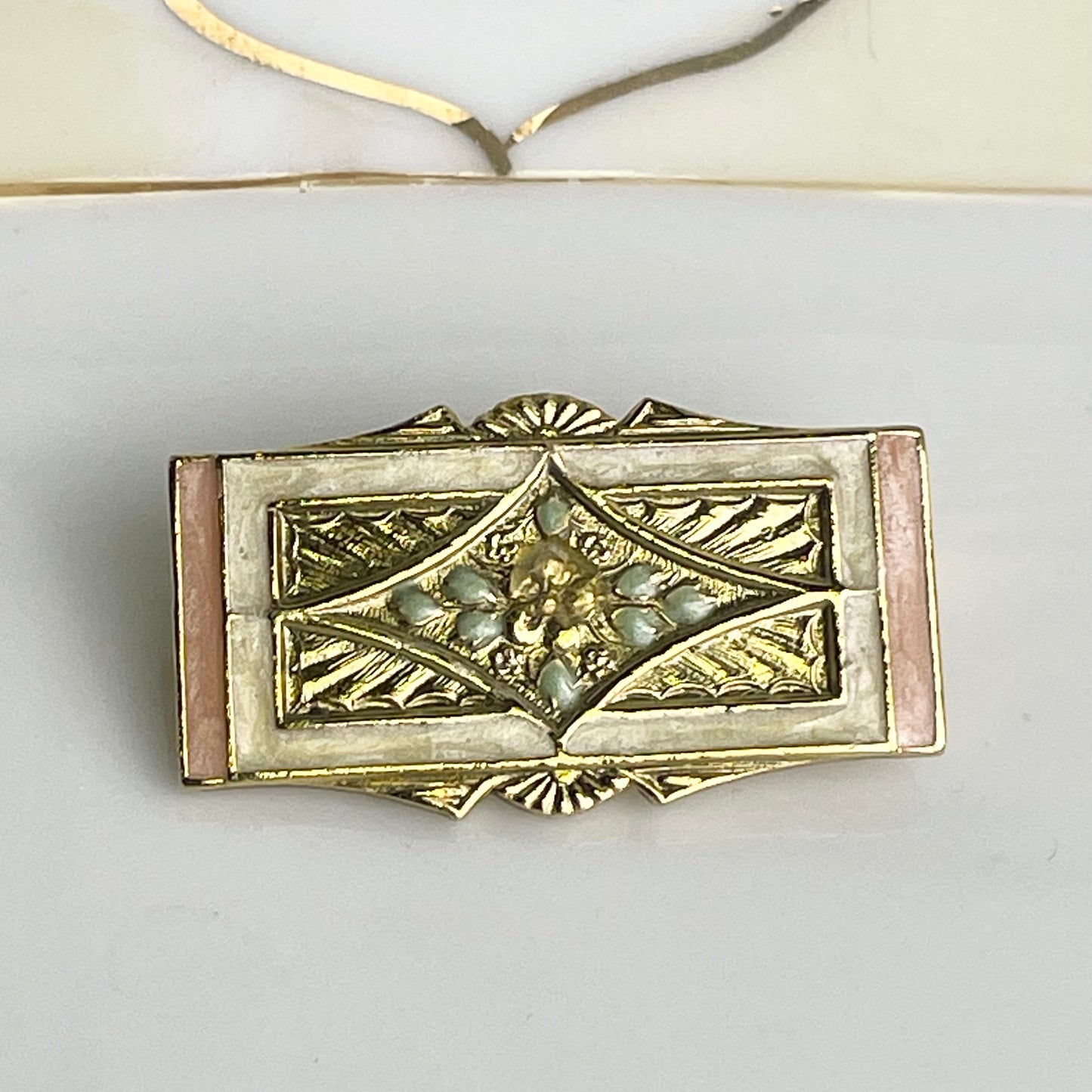 Vintage Gold Tone Enameled Brooch Dainty Elegant