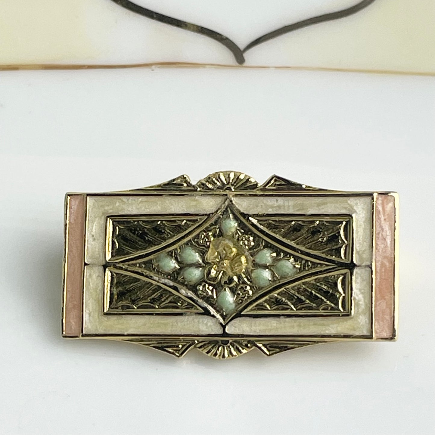 Vintage Gold Tone Enameled Brooch Dainty Elegant