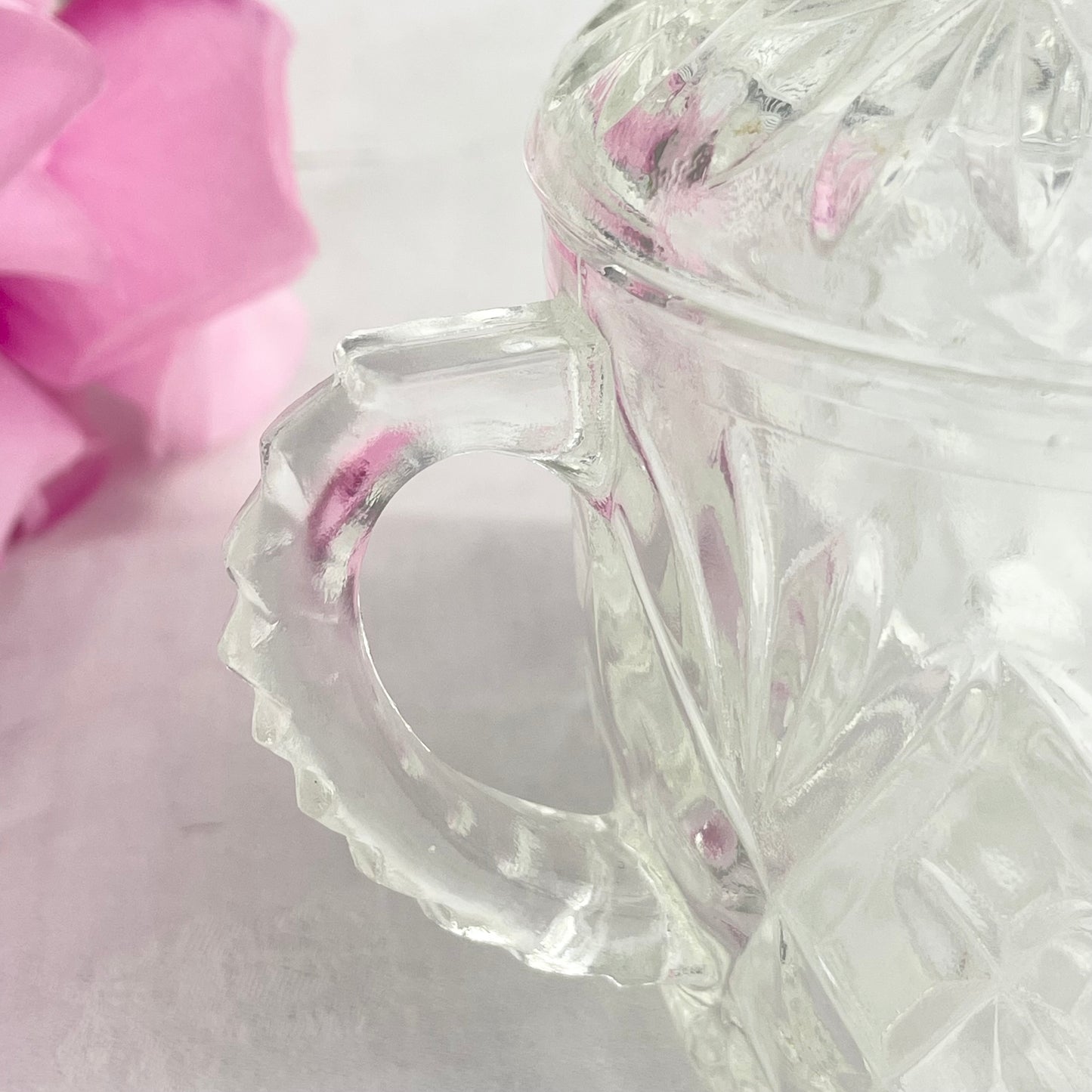 Vintage Anchor Hocking EAPG Prescut Clear Glass Pineapple Lidded Sugar Bowl With Handles