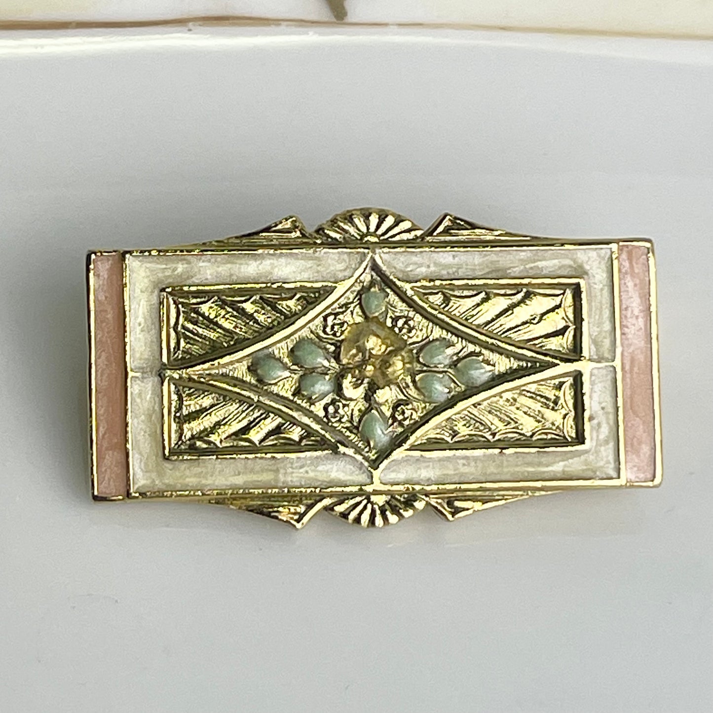 Vintage Gold Tone Enameled Brooch Dainty Elegant