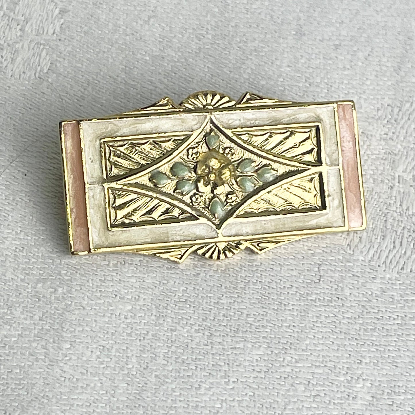 Vintage Gold Tone Enameled Brooch Dainty Elegant
