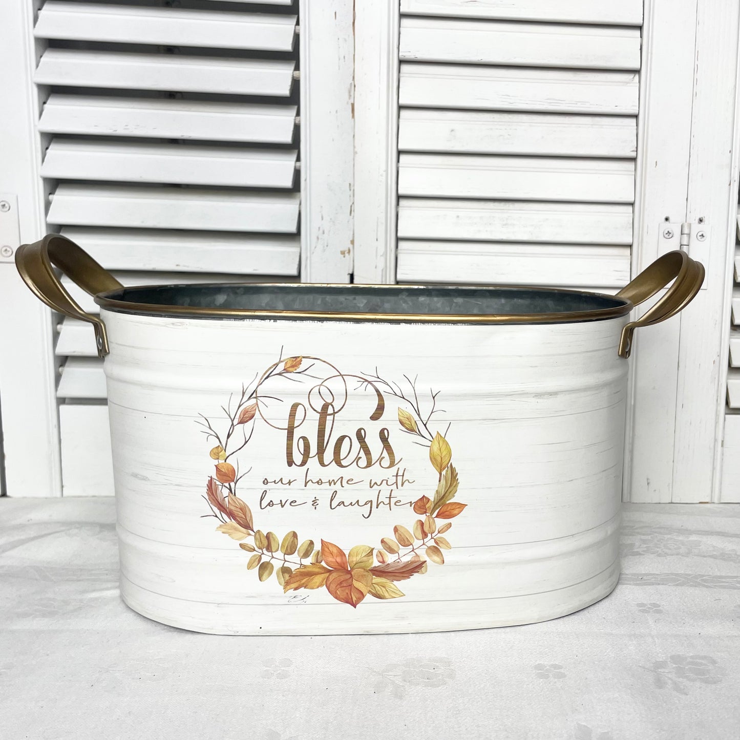 Bless Our Home Oval Metal Fall Planter