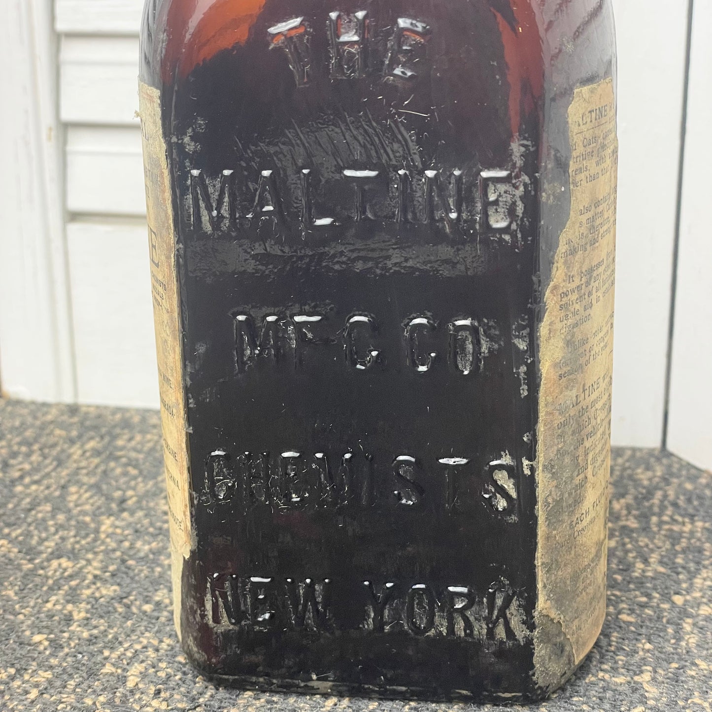 Antique Maltine Mfg. Co. Chemists Brown Amber Bottle With Label Creosote 7.5in