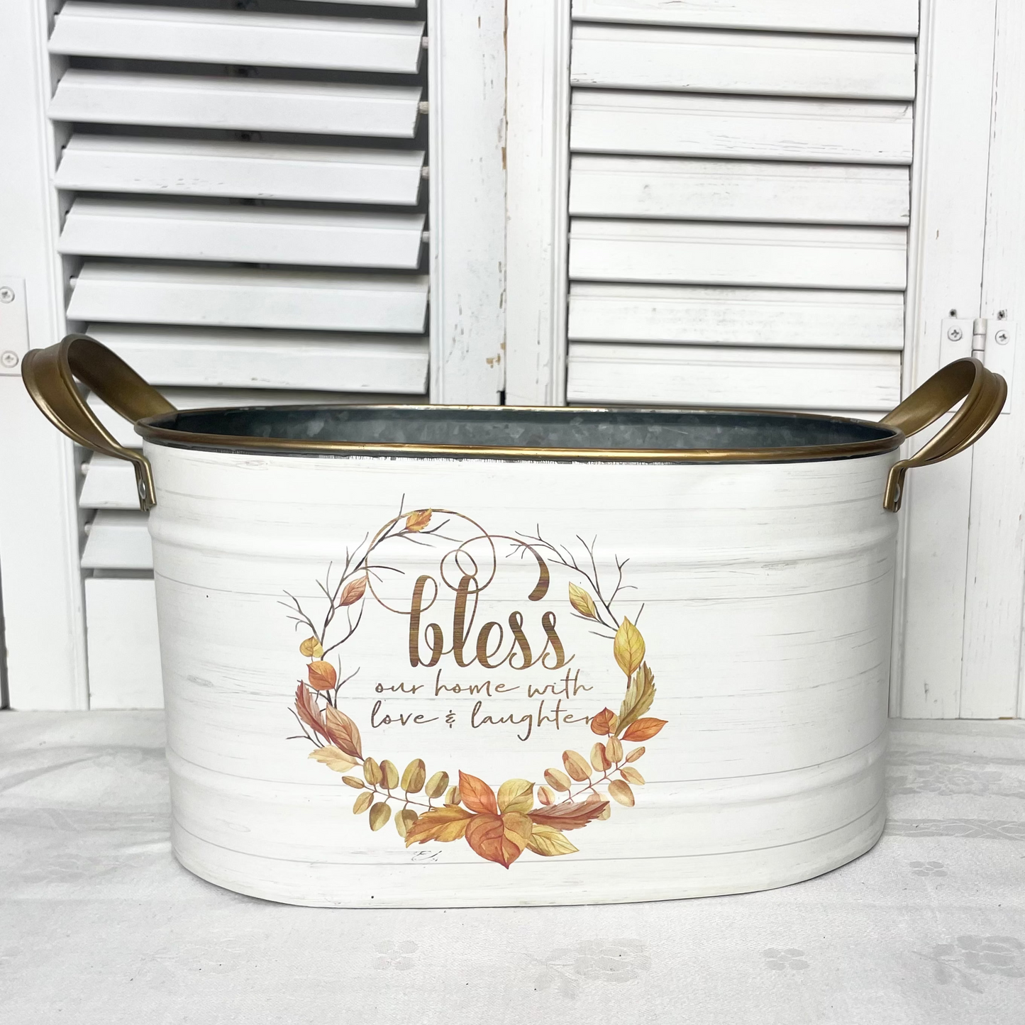 Bless Our Home Oval Metal Fall Planter