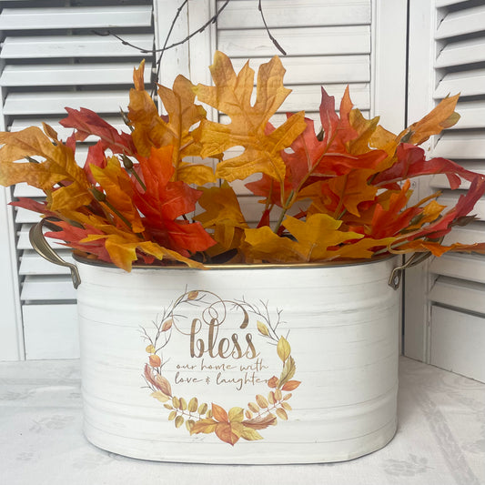 Bless Our Home Oval Metal Fall Planter