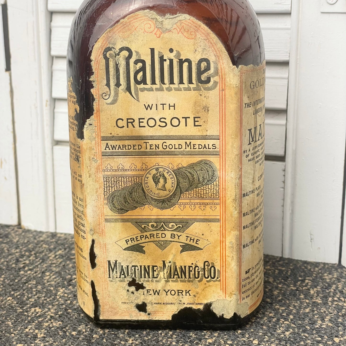 Antique Maltine Mfg. Co. Chemists Brown Amber Bottle With Label Creosote 7.5in