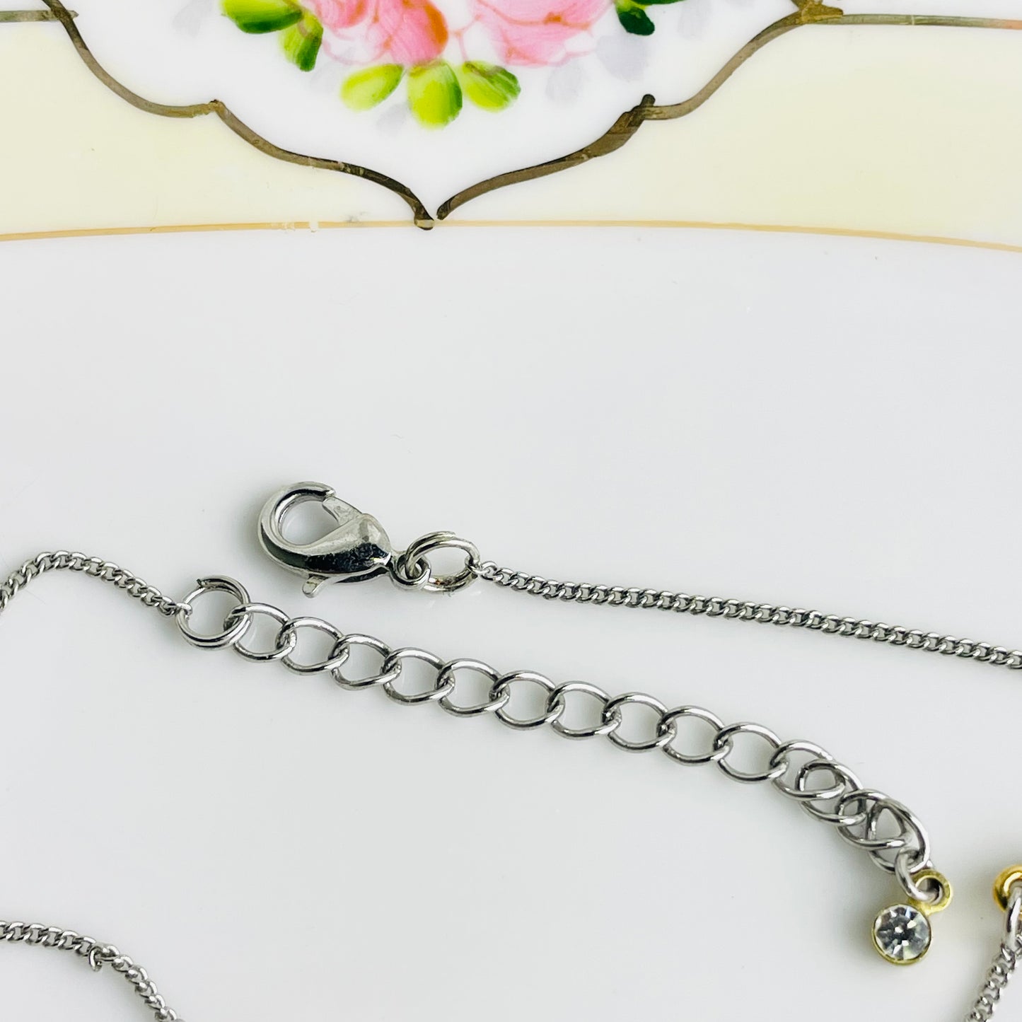 Vintage Gold And Silver Tone Heart Anklet With Clear Stones