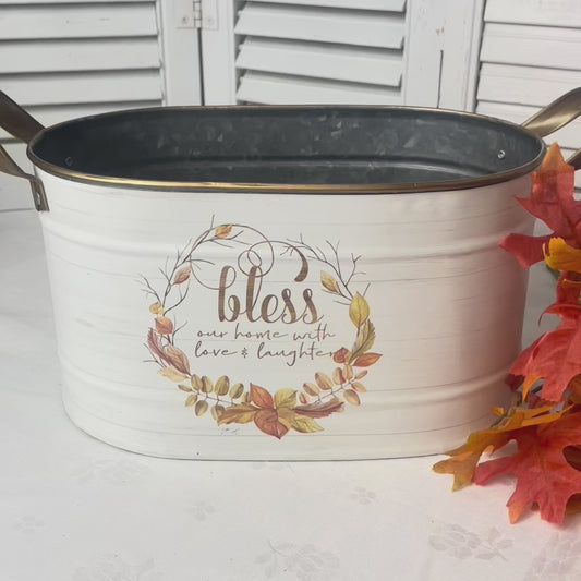 Bless Our Home Oval Metal Fall Planter